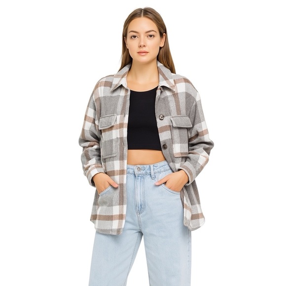 Unbranded Small Gray Plaid Flannel Cozy Warm Shacket Jacket Neutral Cabincore - Picture 1 of 8
